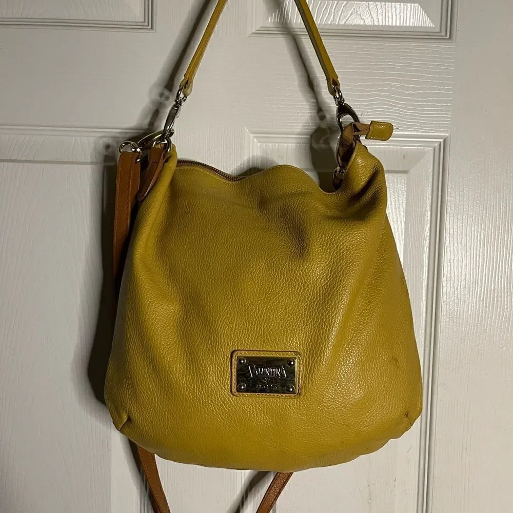 Valentina Italia pebble leather yellow mustard slouch hobo shoulder bag